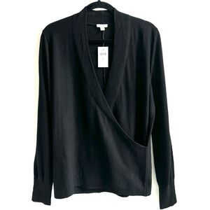 J Jill Seamed Wrap Long Sleeves Sweater Black Size Small